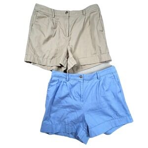 J Crew Shorts Lot of 2 Womens 14 Chino Pleated 4" Inseam High Rise Khaki Preppy